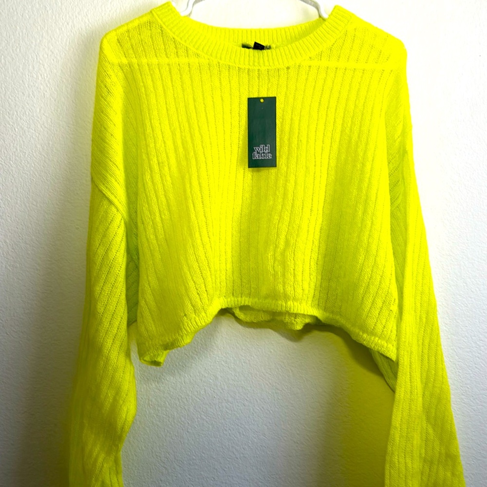 Wild Fable Cropped Long Sleeve Sweater Size L - Lime Green - Brand New